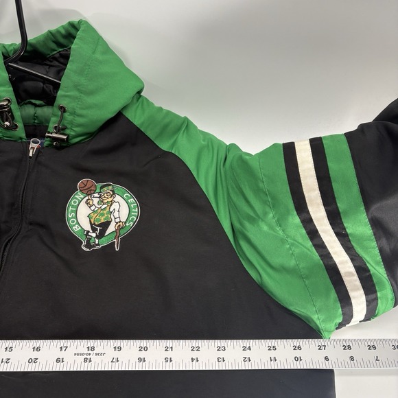 Vintage 90s Embroidered Boston Celtics Hooded Puffer Winter Coat Jacket Men L - Picture 3 of 12